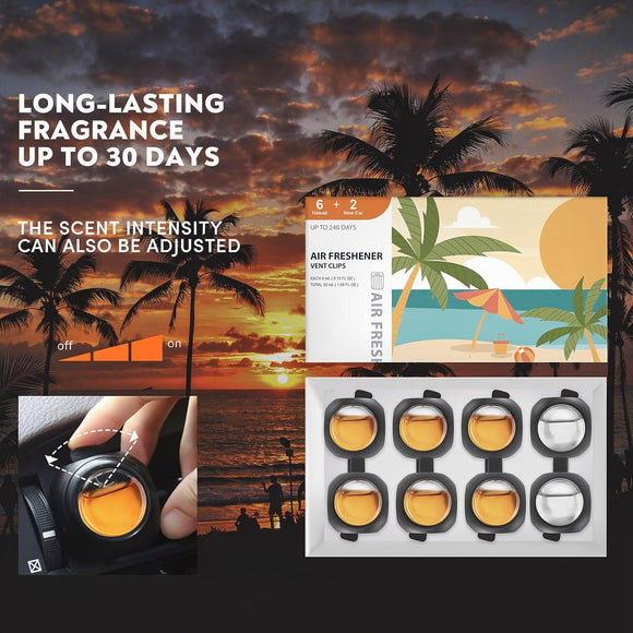 Car Air Freshener Vent Clips 8 PK 6 Hawaiian 2 New Car Car Fresheners for Men Women Up to 240 Days Natural Odor Eliminator