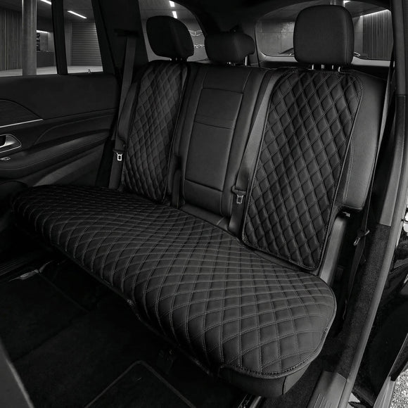 Car Seat Cushion Rear Set Black Faux Leather Automotive Seat Cushions - Universal Fit Rear Car Seat Cushions With Non-slip Silicone Backing for SUV Sedan Van Black - Rear Set