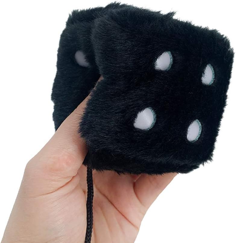 2.75” Fuzzy Dice with Leather Dots Retro Car Mirror Hanging Accessories for Car Decoration (Black)