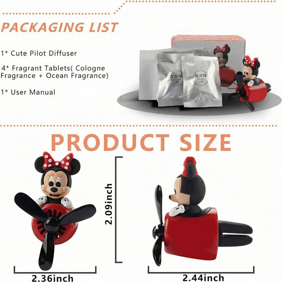Car Air Fresheners Cute Cartoon Mouse Pilot Car Diffuser Rotating Propeller Automotive Air Outlet Fan Creative Car Perfume Decoration Cool Car Accessories (Women)