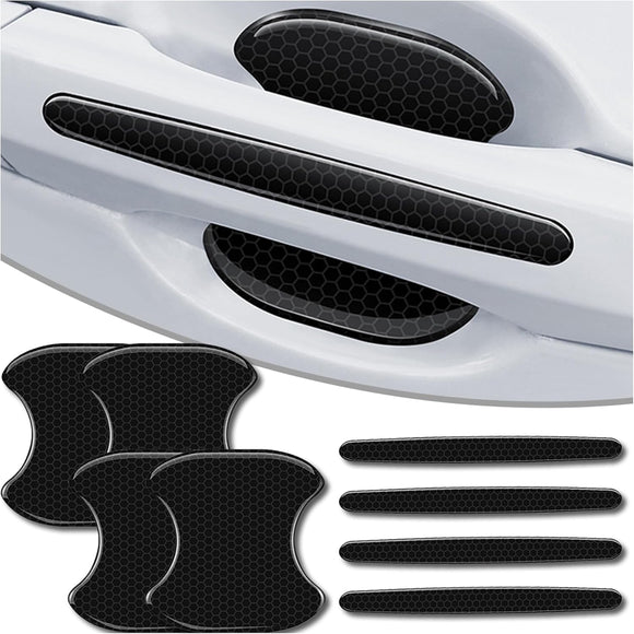 4Pcs Reflective Car Door Handle Bowl Sticker Car Door Handle Protective Sticker Anti-Scratch (Black 8Pcs)