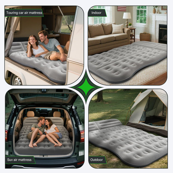SUV Air Mattress Thickened Flocked Camping Bed for Car Trunk & Back Seat Includes Electric Pump & 2 Foot Pedals Portable Inflatable car Mattress (Gray)