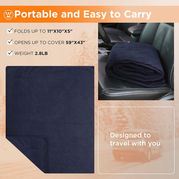 Heated Car Blanket 12-Volt Electric Blanket for Car Truck SUV RV Portable Heated Throw for Camping Navy 59 x 43