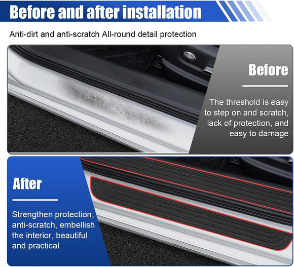 4PCS Car Door Sill Protector Anti-Scratch Car Door Edge Guard Waterproof Door Sill Stickers Front/Rear Door Step Guard Door Entry Guard Decoration Accessories for Car Truck SUV (Black/Red)