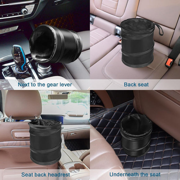 Car Trash Can 2 Packs Mini Collapsible Pop-up Car Garbage Can Waterproof Hanging Car Trash Bag with Velcro Car Trash Bin Black