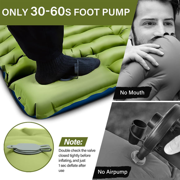 Camping Sleeping Pad Ultralight Camping Mat with Pillow Built-in Foot Pump Inflatable Sleeping Pads Compact for Camping Backpacking Hiking Traveling Tent Single Green.