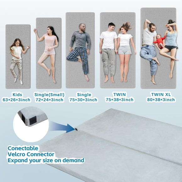 CertiPUR-US Memory Foam Camping Mattress Portable Roll Up Travel Sleeping Pad & Floor Mattress Cot Guest Bed for Sleepover with Waterproof Cover & Travel Bag