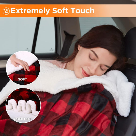 Heated Car Blanket 12-Volt Electric Blanket for Car Truck SUV RV Portable Heated Throw for Camping Red Buffalo Plaid 59 x 43