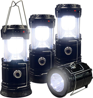 Collapsible Portable LED Camping Lantern Lightweight Waterproof Solar USB Rechargeable LED Flashlight Survival Kits for Indoor Outdoor Home Emergency Light Power Outages Hiking Hurricane 4-Pack