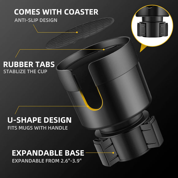 Car Cup Holder Expander Cup Holder Extender for Car with Adjustable Base Fits Yeti 24/36/46oz Hydroflask 32/40oz Large Bottles in 3-3.9 (16-40oz)