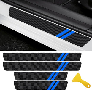 Door Sill Protector Compatible with Dodge Charger Challenger 4PCS Door Sill Protector with Plastic Scraper Carbon Fiber Leather Door Entry Guard Decoration Cars Fiber Door Sill Protector |Blue|