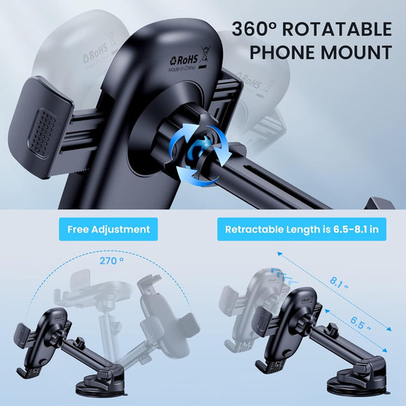 Car Phone Holder Mount Phone Mount for Car Windshield Dashboard Air Vent Universal Hands Free Automobile Cell Phone Holder Fit for iPhone Smartphone Carbon Fiber