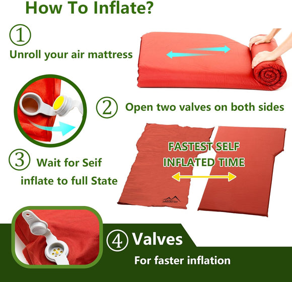 Self Inflating Car Sleeping Pad for Camping Thick Memory Foam Car Camping Mattress with Pillow 9.0 R-Value SUV Mattress Camping Bed Suitable for Cargo Travel Hiking Backpacking