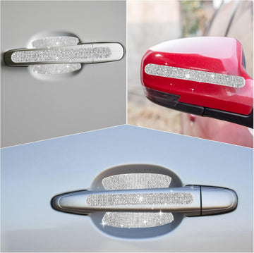 Crystal Car Door Handle Scratches Protector - 10PCS Silver Rhinestone Stickers - Bling Auto Accessories for Women - 0