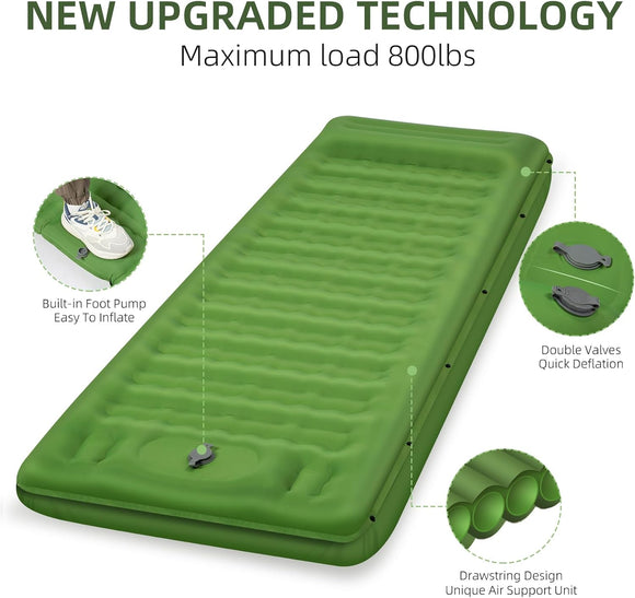 Camping Sleeping Pad Extra Thick 5 Inch Camping Mat with Pillow Built-in Foot Pump Inflatable Sleeping Pads Compact for Camping Backpacking Hiking Traveling TentGreen