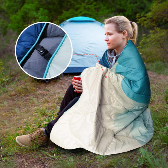 Outdoor Puffy Camping Blanket Lightweight Down Alternative Puffy Printed Camping Large Ultra Warm Hammock Top Quilt Waterproof Blanket for Traveling Picnic Beach Party Cold Weather (Green Mountain)