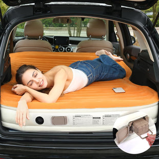 SUV Air Mattress with Built-in Pump & 2 Pillows Thickened Flocked PVC Quick 90-Seconds Inflation Air Bed Portable & Durable Car Air Bed for Camping Travel Truck