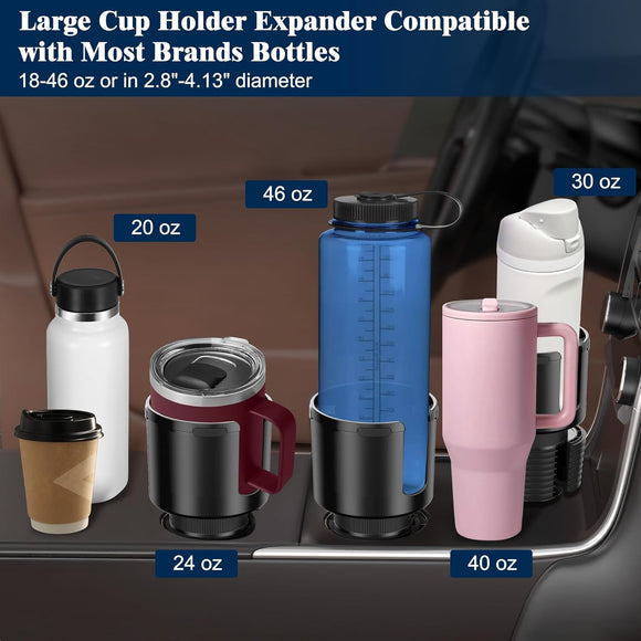 Car Cup Holder Expander Cup Holder Expander for Car with Stretchable Rubber Base Large Cup Holder Adapter Compatible with Yeti Hydro Flask Nalgene Stanley Owala Bottles in 2.8-4.13 1 Pack
