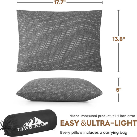 Camping Pillow Travel Pillow Small Shredded Memory Foam Pillow - Compressible Medium Firm Breathable Cover Ideal Backpacking Hiking Airplane and Car