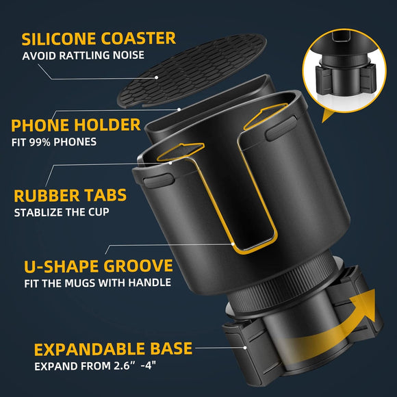 Car Cup Holder Expander Cup Holder Extender Adapter for Car with Adjustable Base Fits YETI 24/36/46oz HydroFlask 32/40oz Large Water Bottles in 2.7-4.2 (16-46 OZ)