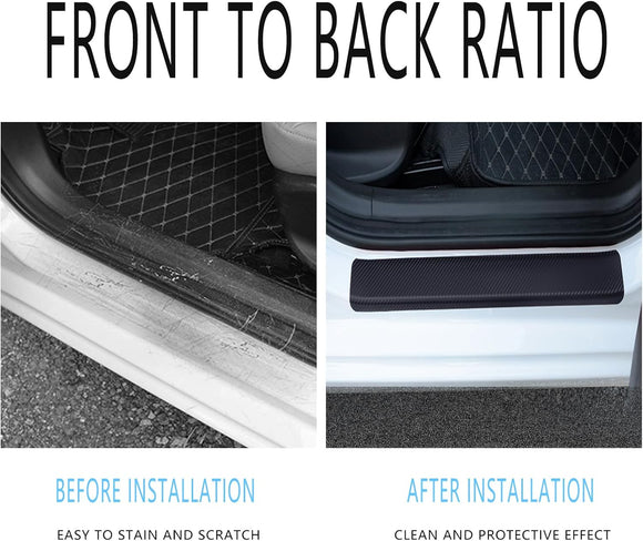 Carbon Car Door Sills Protector 4d Car Door Threshold Protection Automotive Door Entry Guard 4 Pcs Universal Rubber Scratch Resistant Exterior Accessories (Black)