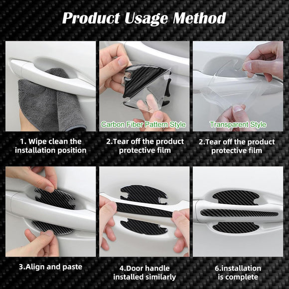 16PCS Car Door Handle Scratch Protector Set- 8PCS Clear Transparent & 8PCS Carbon Fiber Sticker Guard Cover Avoiding Scratches Auto Accessories for SUV Cars