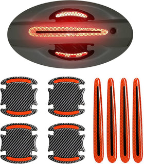 Car Door Handle Protector Reflective Sticker Universal Auto Carbon Fiber Door Handle Anti Scratch Cover Guard 8PCS Red