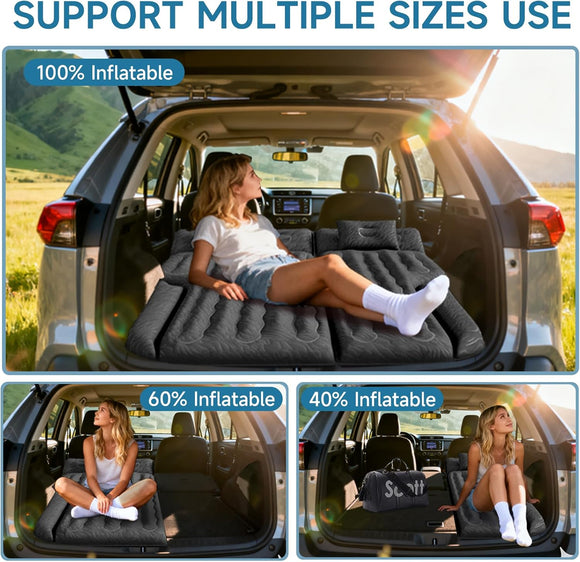 Inflatable SUV Air Mattress Bed Car Mattress for SUV Double-Sided Flocking Travel Camping Bed Car Sleeping Mattress for Universal SUV with Air Pump 2 Pillows