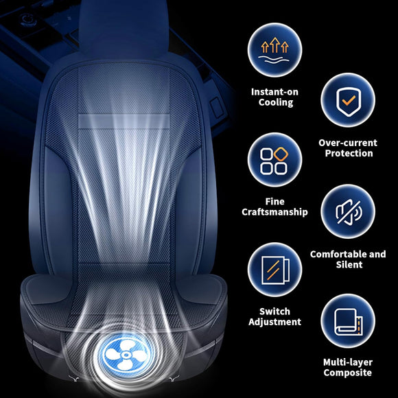 Cooling Car Seat Cushions 12V Automotive Summer Cooler Pad-Air Conditioned Air Circulation Ventilated Seat Cover for Car SUV Truck Universal Fit 1 Pack (Black Seat Cushion and Back Cushion)