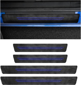 4 PCS Car Door Sill Protector Waterproof Carbon Fiber Style Car Door Entry Guard Sill Protector Anti-Scratch Door Threshold Strips Stickers for Most Vehicles Car Accessories (Blue-4pcs)