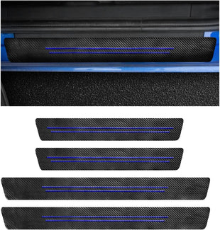 4 PCS Car Door Sill Protector Waterproof Carbon Fiber Style Car Door Entry Guard Sill Protector Anti-Scratch Door Threshold Strips Stickers for Most Vehicles Car Accessories (Blue-4pcs)