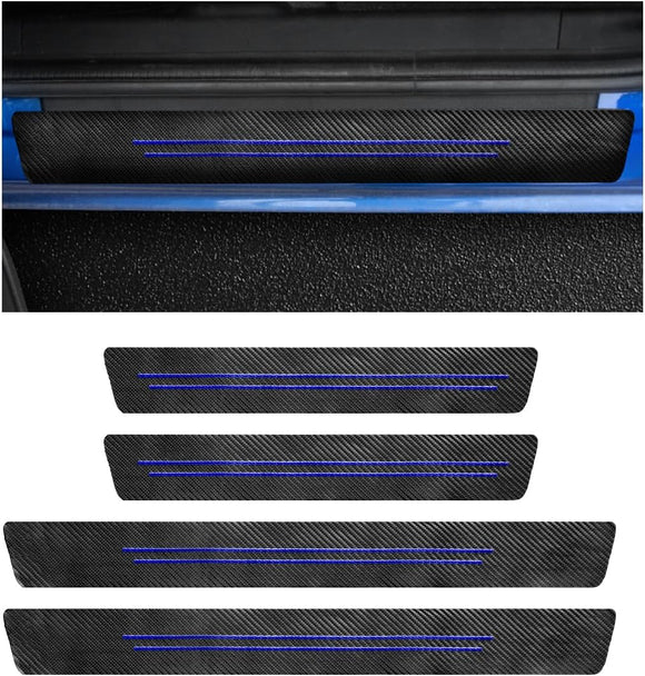 4 PCS Car Door Sill Protector Waterproof Carbon Fiber Style Car Door Entry Guard Sill Protector Anti-Scratch Door Threshold Strips Stickers for Most Vehicles Car Accessories (Blue-4pcs)