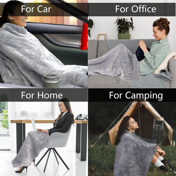 Wearable Car Electric Blanket 12 Volt Heated Travel Blanket Plug in Heating Throw for Car Truck SUV Van with Controller 2 Heating Level Ideal for Camping Traveling(41x55 Blue)