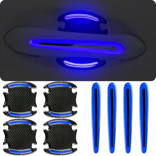 8Pcs Car Door Handle Protector Reflective Sticker 3D Carbon Fiber Universal Door Handle Scratch Protector Cover Self-Adhesive & Non-Marking Paint Guard Protective Films (Blue)