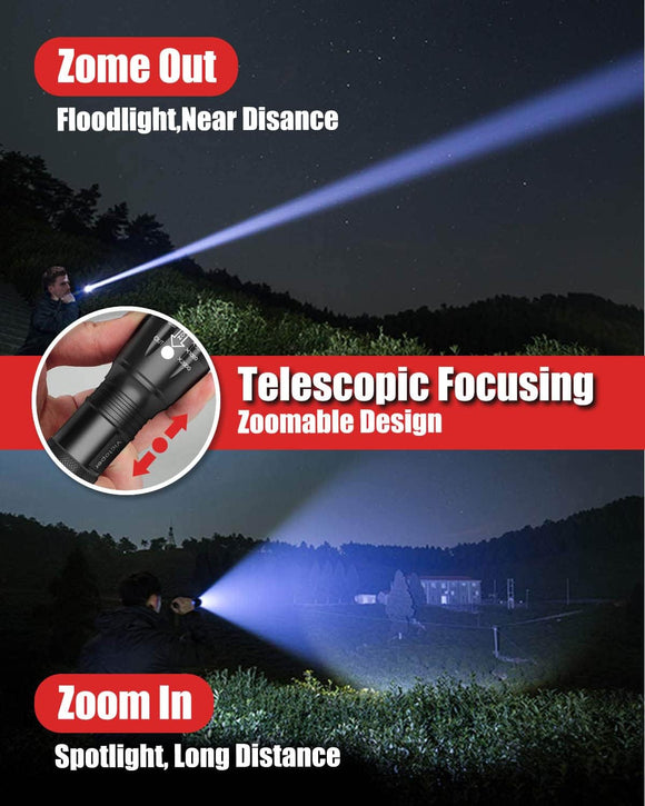 LED Flashlight 2 Pack Bright Tactical Torch High Lumens with 5 Modes Waterproof Zoomable Flash Light Christmas Stocking Stuffers Gifts for Men Hunting Camping Essentials Gear
