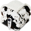 Cow Print Heated Throw Blanket Electric Blanket-Heating Blanket Throw with 10 Heat Levels & 10 Hours Auto Off Cozy Soft Fleece Sherpa Washable 50 x 60 Inches Cow Print White-1