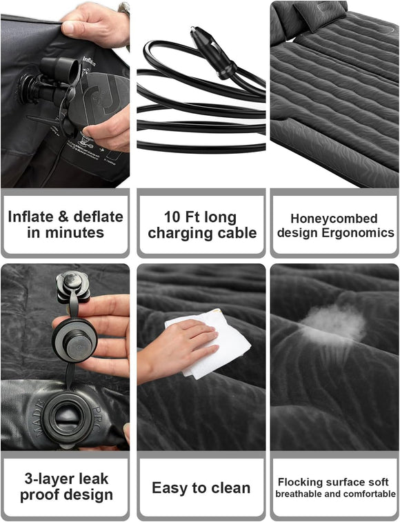 SUV Air Mattress for Trunk: Upgraded Car Camping Mattress with Flocked Surface and Extra Thick Bottom Van Sleeping Bed for Back Seat with Pump Nozzle Repair Patch Carry Bag