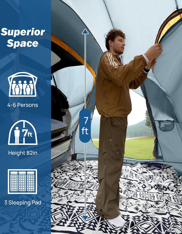 SUV Tent for Camping with Rainfly Double Door Design Car Tent with Aluminum Poles SUV Tailgate Tent with Waterproof PU2000mm Double Layer for 4-8 Person Orange - 0
