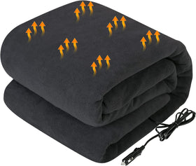 Heated Car Blanket 12-Volt Electric Blanket for Car Truck SUV RV Portable Heated Throw for Camping Charcoal 59 x 43