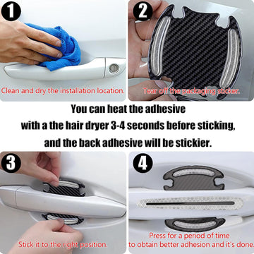 8Pcs Car Door Handle Protector Reflective Sticker 3D Carbon Fiber Universal Door Handle Scratch Protector Cover Self-Adhesive & Non-Marking Paint Guard Protective Films (White) - 0