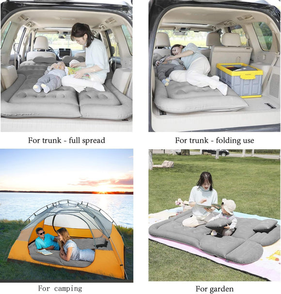 SUV Air Mattress Camping Bed Cushion Pillow - Inflatable Thickened Car Air Bed with Air Pump Portable Sleeping Pad Mattress for Home Car Travel Camping Upgraded Version - Grey