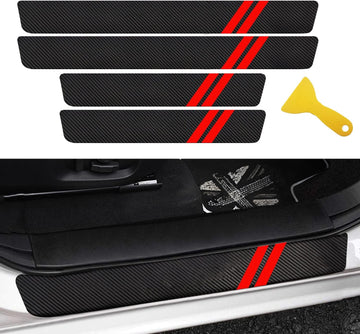 Door Sill Protector Compatible with Dodge Charger Challenger 4PCS Door Sill Protector with Plastic Scraper Carbon Fiber Leather Door Entry Guard Decoration