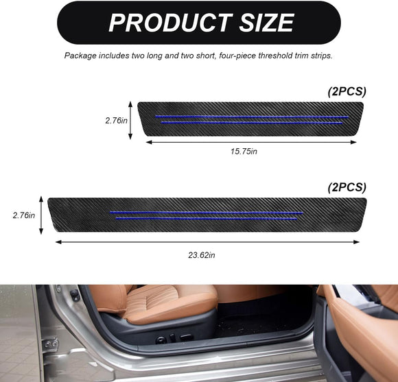 4 PCS Car Door Sill Protector Waterproof Carbon Fiber Style Car Door Entry Guard Sill Protector Anti-Scratch Door Threshold Strips Stickers for Most Vehicles Car Accessories (Blue-4pcs)