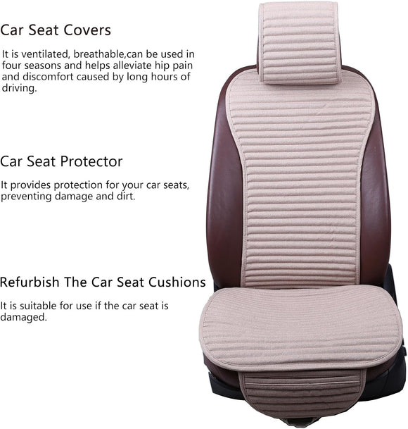 Car Seat Covers Universal Car Seat Covers Pads Mat Buckwheat Hull Bottom Seat Covers for Cars Cooling Seat Covers Breathable Comfortable Ventilated (Beige Front Seat)