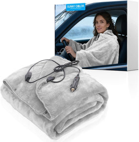 Wearable Car Electric Blanket 12 Volt Heated Travel Blanket Plug in Heating Throw for Car Truck SUV Van with Controller 2 Heating Level Ideal for Camping Traveling(41x55 Gray)