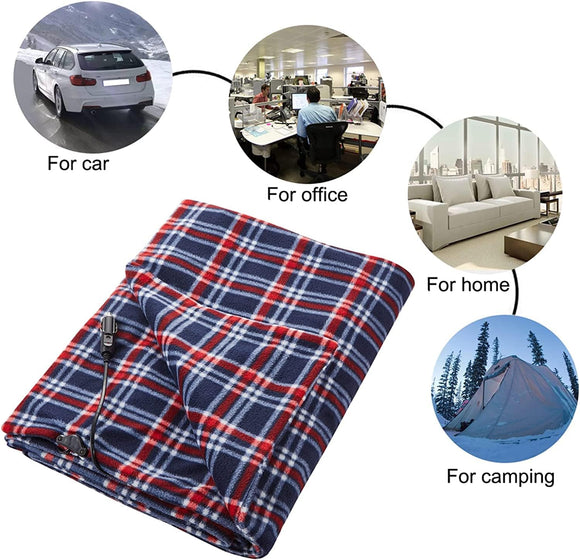 Electric Car Blanket Heated 12-Volt Polar Fleece Electric Blanket Travel Throw for Car Truck SUV RV - Great for Winter Home Road Trip and Camping Use (58x41)