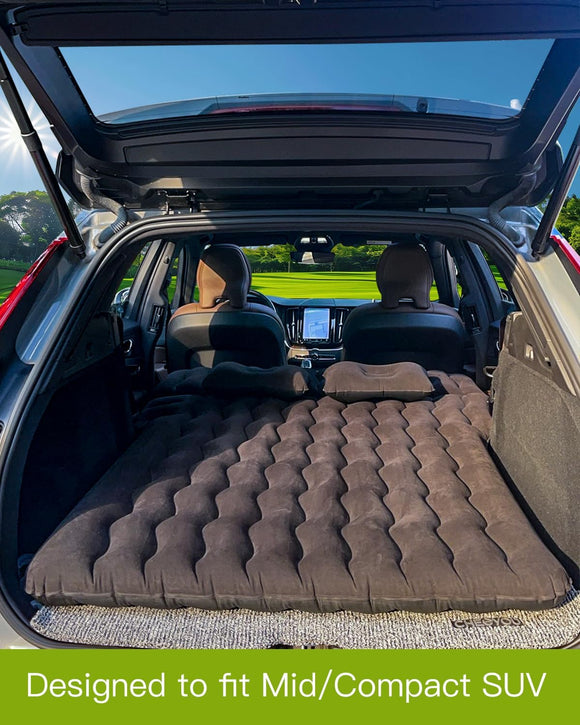 SUV Air Mattress Inflatable SUV Mattress Bottle and Phone Holder Thickened Flocking & PVC Surface Car Air Mattress with Electric Air Pump Travel Mattress for Car Camping Road Trip (Black)