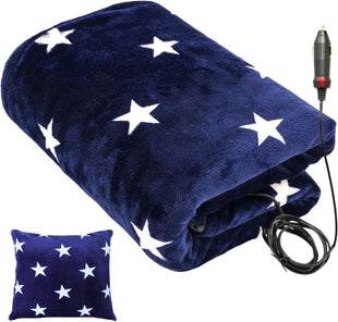 Car Heated Blanket - 12-Volt Portable Blanket for Car Truck SUV RV - Soft Flannel and Sherpa - Travel Size 59 x 43