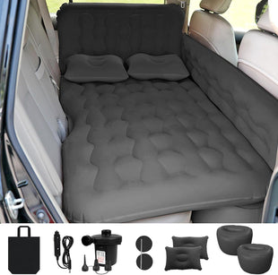 Car Bed SUV Air Mattress Car Air Mattress with Electric Pump 2 Inflatable Pillows and 2 Footrests for Back Seat Side Seat Trunk Sleeping Thickened Camping Bed - Black