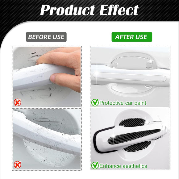 16PCS Car Door Handle Scratch Protector Set- 8PCS Clear Transparent & 8PCS Carbon Fiber Sticker Guard Cover Avoiding Scratches Auto Accessories for SUV Cars